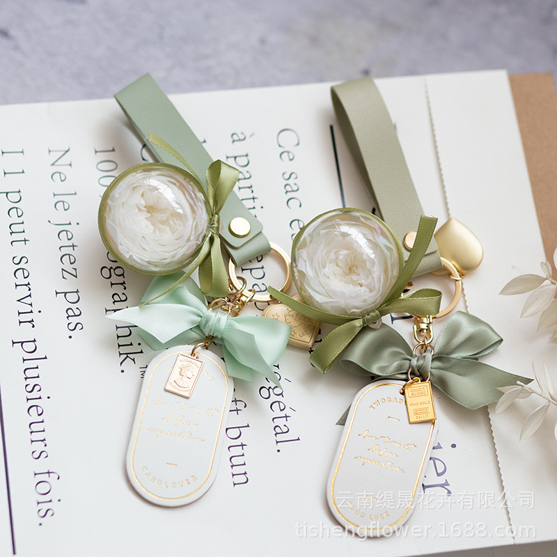 Cruz-frontera Amazon eterna flor llavero terminado Austin Rosa caja de regalo bolsa colgante de cuero marcador colgante