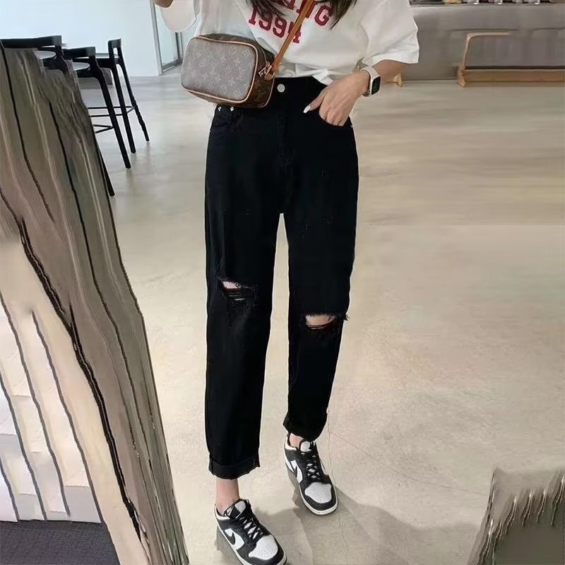 Black Hole Harlan Jeans Women's Summer Thin 2023 New Large Size High Waist Slimming Turnip Dad Pants
