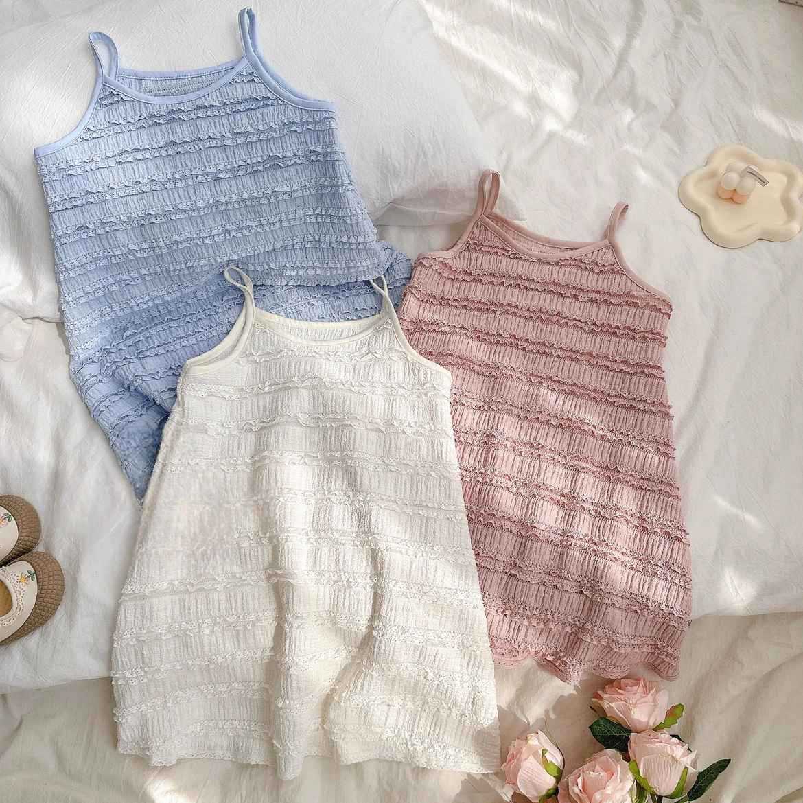 Girls Dress 2025 Spring and Summer New Style Princess Style Baby Sweet Solid Color Easiest for Match Suspender Dress for Children