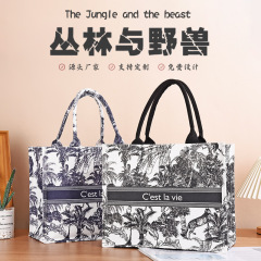 ジャングルと野獣キャンバスバッグギフトショッピングバッグレトロプリントトートバッグ大容量レディースキャンバスバッグカスタム