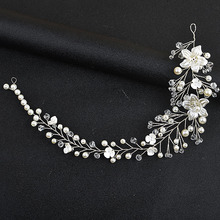 花朵造型水晶珍珠扭珠发带软发链欧美复古珍珠饰品新款花朵发饰新