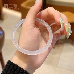 冰透巴西荔枝冻白月光玛瑙手镯天然白冰高冰种细圆条玉髓国风镯子
