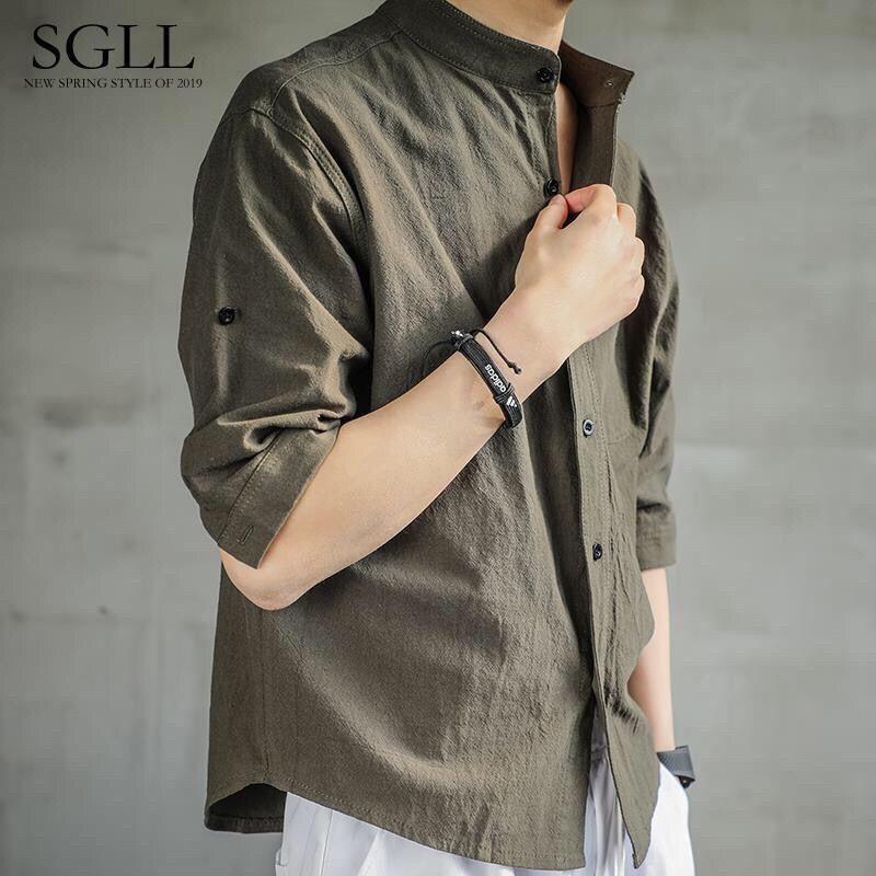 Camisa de lino para hombre, manga corta de verano, camisa blanca muy hada, chaqueta de media manga de algodón y lino de estilo chino suelto, chaqueta de hombre