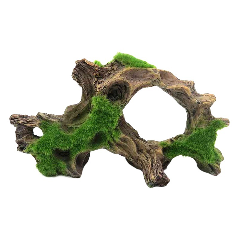 Musgo raíz acuario resina decoración paisaje decoración verde musgo flocado raíz sumergido madera árbol de mascotas agujero escape