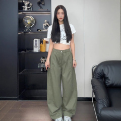 梵思羽美式复古阔腿牛仔裤女2025新款高腰宽松垂感直筒拖地长裤子