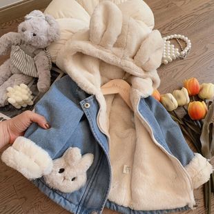 Girls Denim Jacket Lamb Wool Autumn Clothing 2025 New Winter Kidsren's Velvet Thickeneded Spring, Autumn and Winter Style