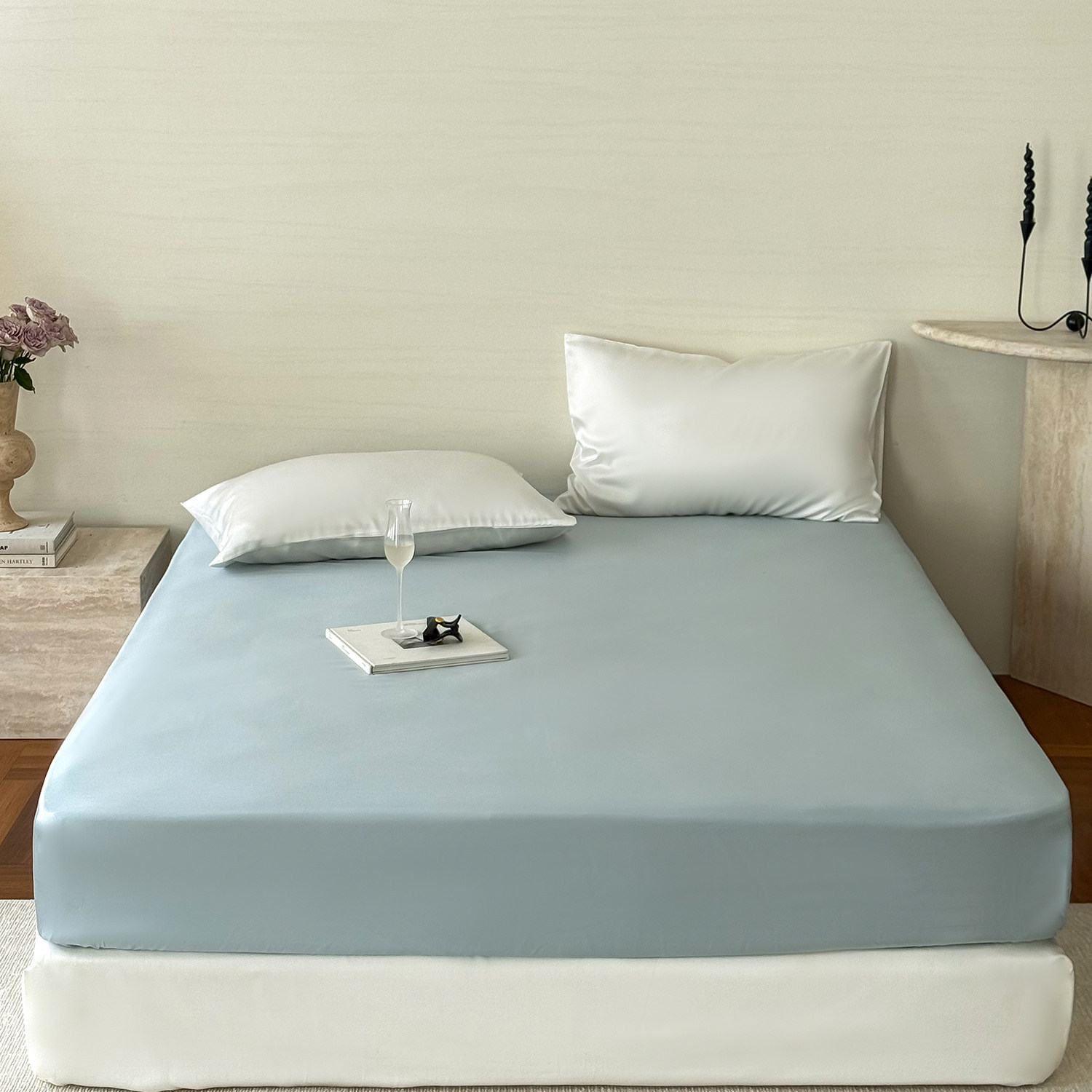 Ice Silk Cooling Duvet Cover Tencel Fitted Sheet Solid Colour_voghion.com