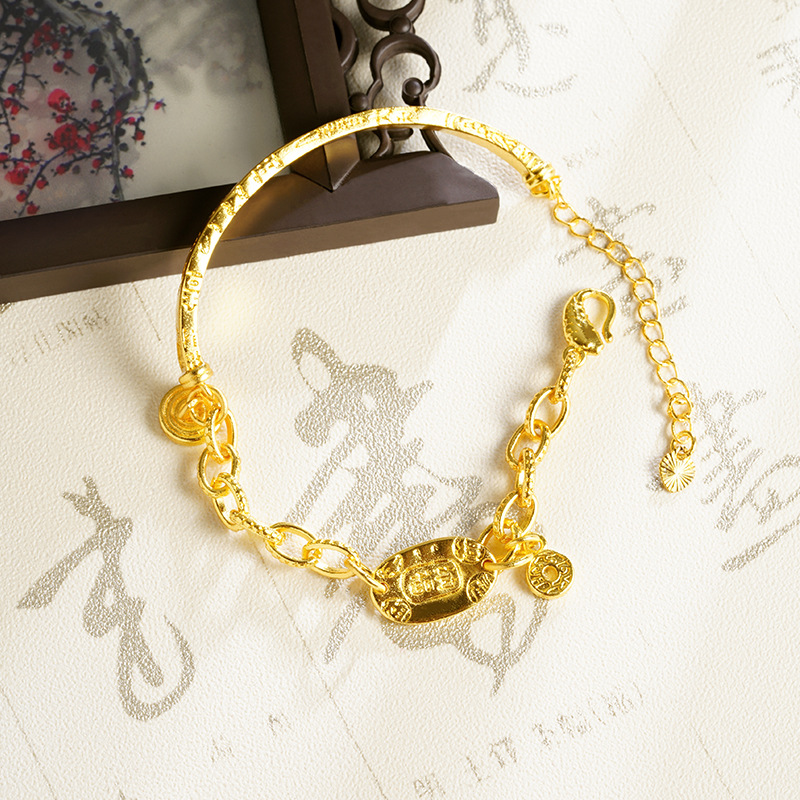 Liquero de lujo nacional de moda vietnamita oro de oro Ping An alegría pulsera de medio brazalete monedas personales estilo chino de alta calidad joyas de mujer