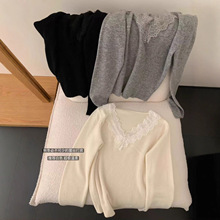 蕾丝拼接v领百分百羊毛针织衫女秋冬内搭神器濮院实体女装批发