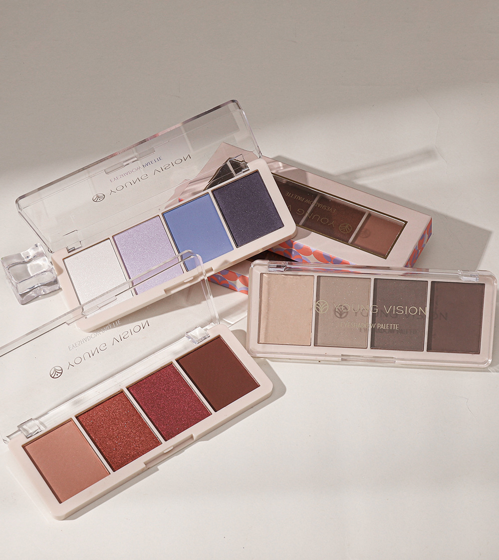 YOUNG VISION Four-color Eyeshadow Set: A daily light makeup eyeshadow palette with multiple pearlescent, matte and glossy tones undefined