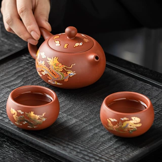 紫砂变色泡茶壶单壶朱泥凤鸣壶西施壶功夫茶具定禅杯家用龙凤呈祥
