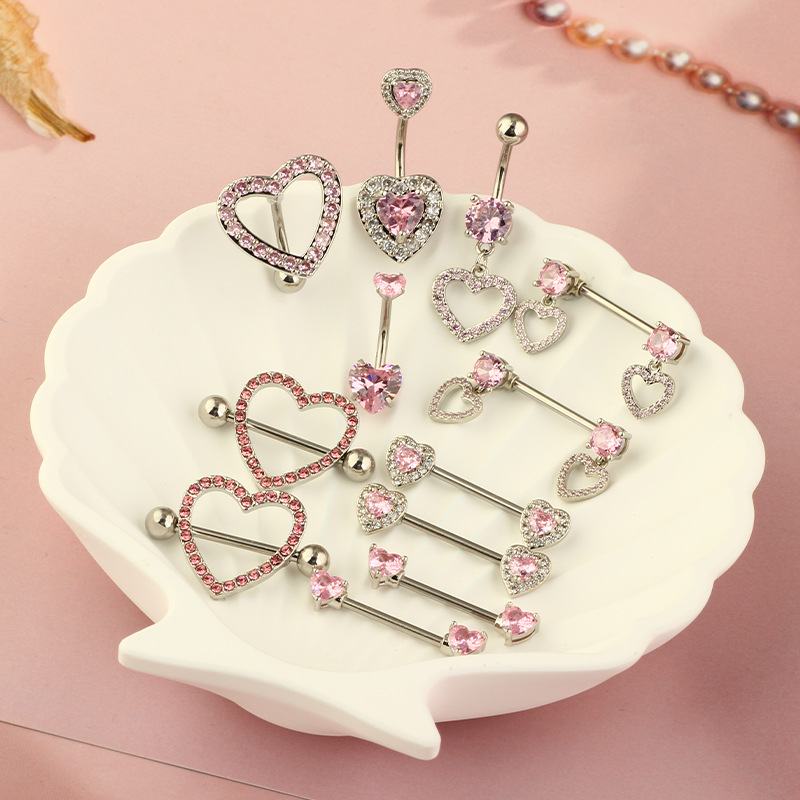 5g Weight Zircon Inlay Material 1 Piece 1 Set Belly Rings Simple Style Heart Shape 304 Stainless Steel Inlay Zircon