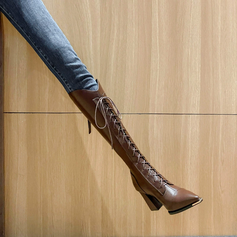 Женские высокие сапоги Shiqiang 98158-7, весна-осень-зима 2025, на высоком каблуке, популярные сапоги для верховой езды, для женщин небольшого роста