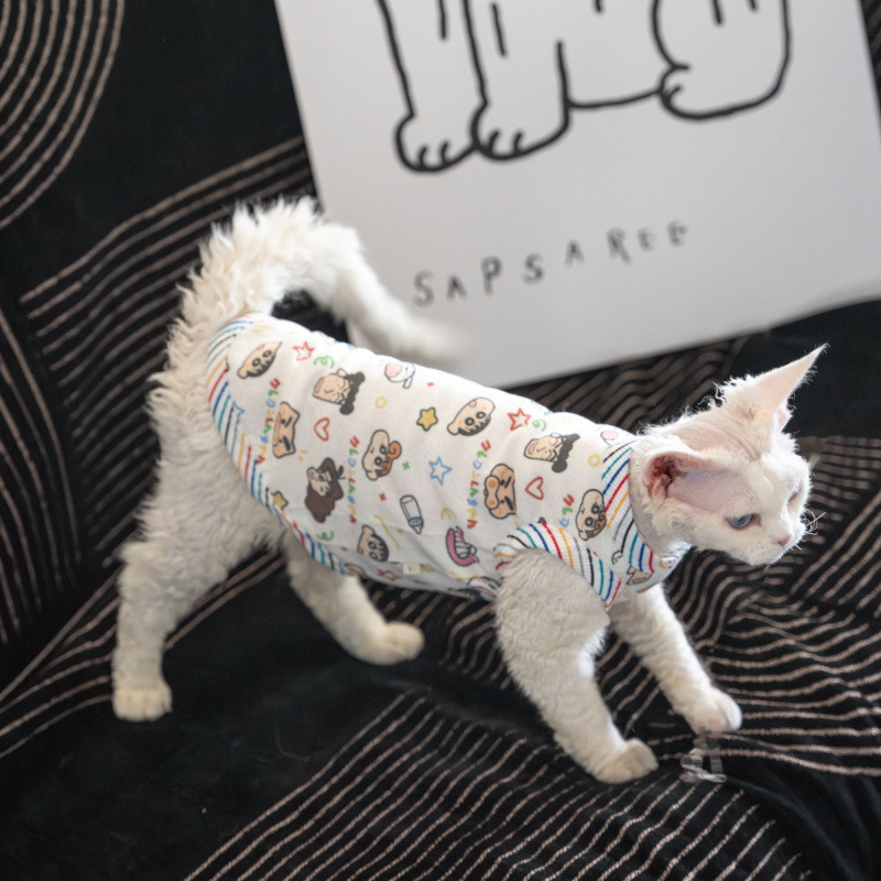 German Kitten Clothes Spring and Summer Breathable Hairless Cat Sphynx Belly Protector Cat Cartoon Print Vest Summer German Kitten Clothes Spring and Summer Breathable Hairless Cat Sphynx Belly Protector Cat Cartoon Print Vest Summer