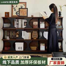 书架北欧中古餐边收纳客厅法式复古简约展示柜书柜置物柜一体柜子