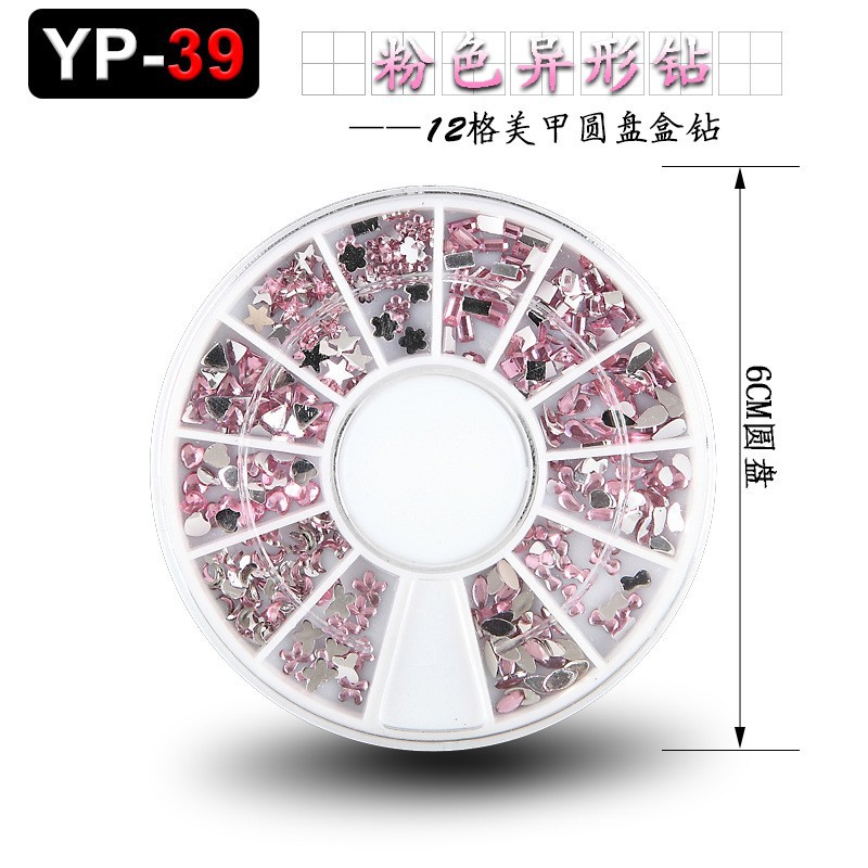 Accesorios para decoración de uñas con forma especial, diamantes de imitación de resina, tachuelas metálicas iridiscentes, caja de diamantes de imitación mixtos de 12 compartimentos, fabricante de materiales con forma especial, venta al por mayor