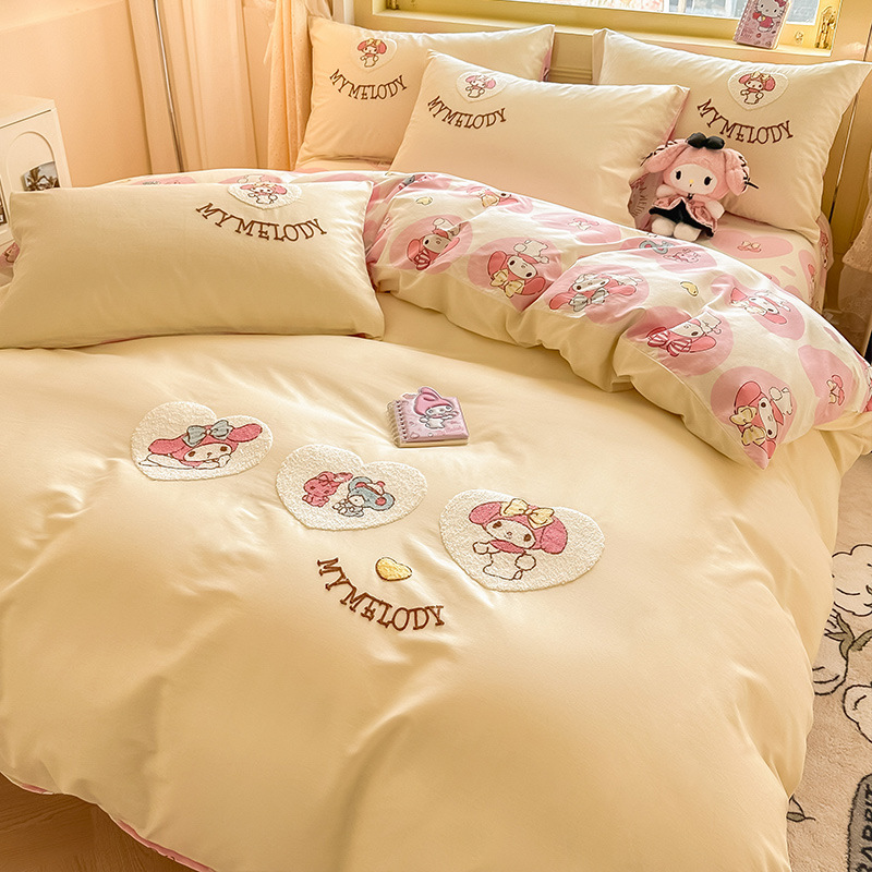 자수 스타일-달콤한 멜로디-베이지 100% 신장 면직물 귀여운 모피