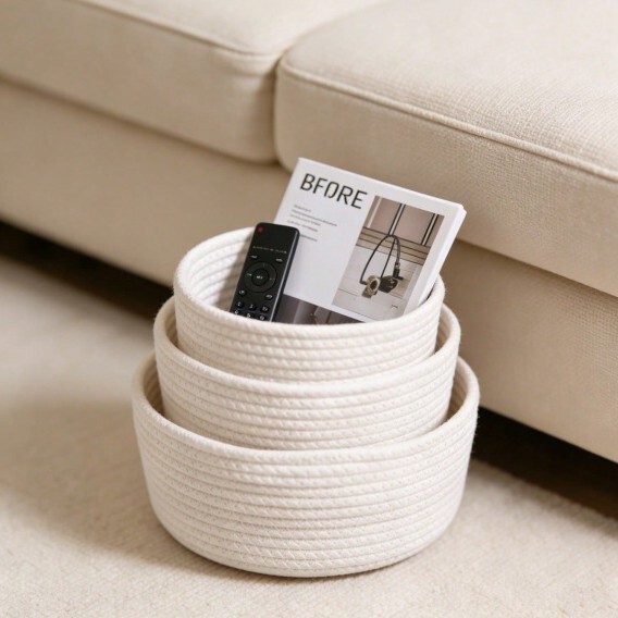 Ready-Made Woven Storage Basket for Desktop Clutter and Cosmetics, Handmade Woven Entryway Key Storage Basket