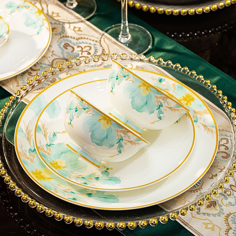 Jingdezhen Bone China Tableware Set Ceramic Dishes and Plates Home Chinese Housewarming Gift Accessible Luxury National Trend New Wedding Box