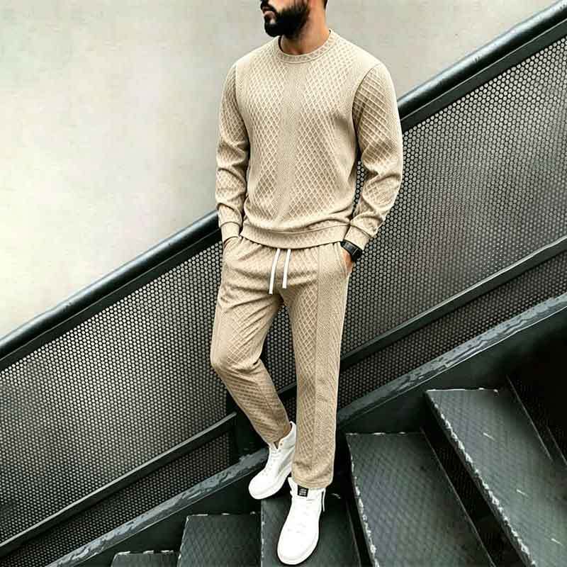 2026 Autumn Cross-Border Amazon New 3D Casual Suit Men's Spring Crew Neck Sweatshirt Straight Leg Pants Sports