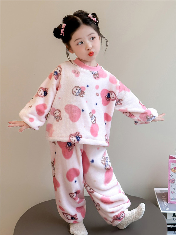 女童睡衣秋冬季珊瑚绒2025新款女孩拉布套装法兰绒儿童家居服冬装|undefined