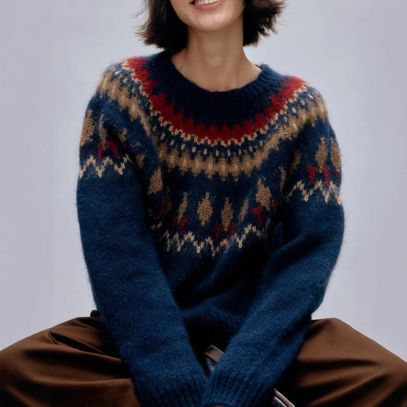 Shyshy "Light Leakage Film" Fair Isle Wool Mohair Heavy Design Original Classic Pullover Top Shyshy "Light Leakage Film" Fair Isle Wool Mohair Heavy Design Original Classic Pullover Top
