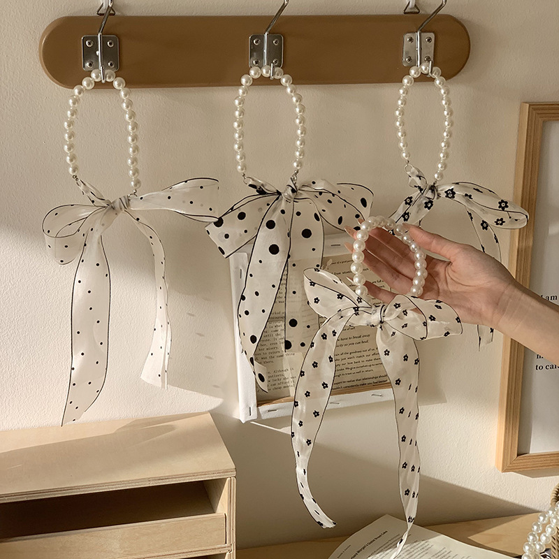 Nueva cinta de lunares, bufanda de seda de perlas, niña, primavera y verano, hada de todo fósforo, cinta pequeña, bufanda de viento, collar