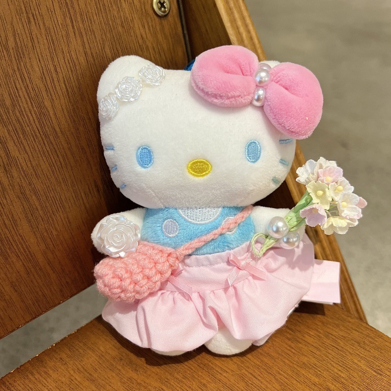 网红爆款正版HelloKitty钥匙扣diy戴珍珠耳环的少女套装kt包挂件|undefined