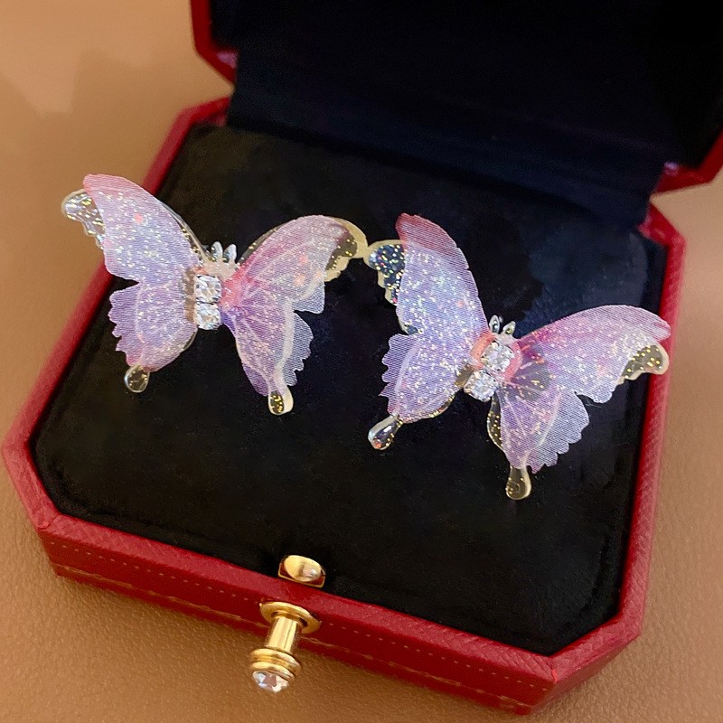 1 Pair Quantity Date Occasion 1 Pair Fairy Style Butterfly Inlay Arylic Gauze Copper Rhinestones Ear Studs
