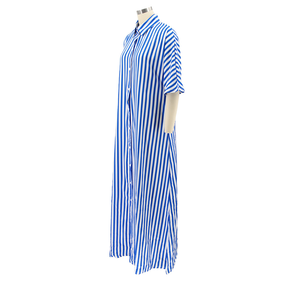 Women Clothing Striped Shirt Women Dress Split Dress French Dress