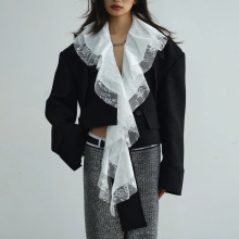 秋冬高级感可拆卸蕾丝拼接短款外套百搭街头时尚长袖风衣酷飒女装