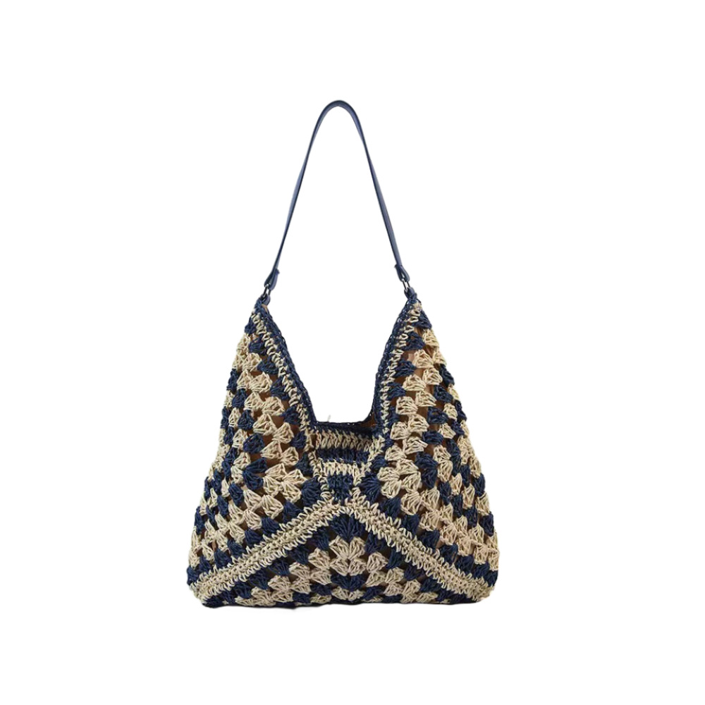 Vacation, Beach Style Square Shape Medium Size Women's Medium Straw Solid Color Vacation Beach Weave Square Open Beach Bag