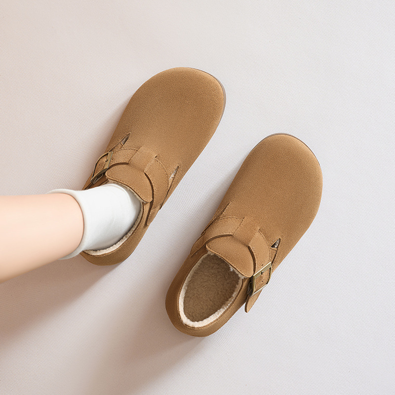 Augu Shi Deng con una base gruesa y terciopelo Bocken para mujeres 2025 otoño y invierno nuevos zapatos casuales con suela plana de un solo pie zapatos de lana