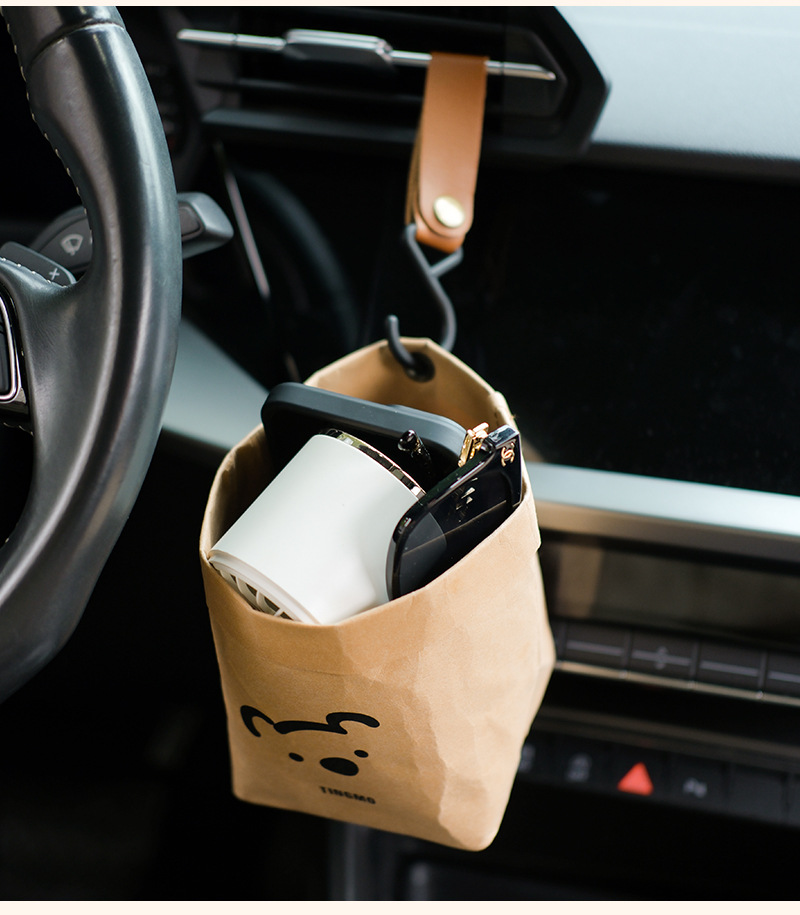 Kraft Paper Bag Storage Bear Washable Garbage Bag Cute Bucket Car Storage Bag Air Outlet Can Be Used as a Trash Can Free Shipping