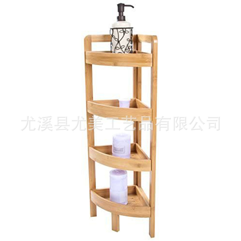 Triángulo de bambú estante de almacenamiento de cuatro capas de pie sala de estar del hogar esquina estantería baño estante de almacenamiento de esquina