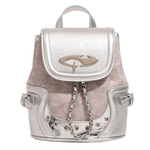 Millennium Hot Girl Crocodile Pattern Small Backpack  Winter New Arrival Unique Mist Pink Double Shoulder Bag Commute Crossbody Bag