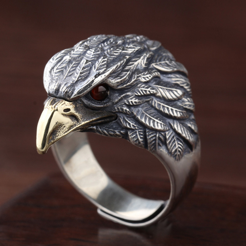 Retro Eagle Copper Plating Inlay Artificial Gemstones Men's Open Rings display picture 1