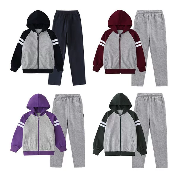 Stadi British Style Cotton Spring and Autumn School Uniform Class Uniform Baseball Uniform Maroon Navy Blue Gray Zipper Hooded Set