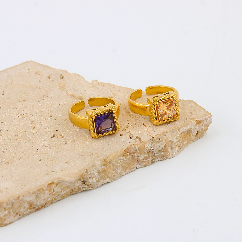 8g Weight Zircon Inlay Material Open Ring Classification 1 Piece Quantity Daily Occasion Titanium Steel Material Square Pattern Women'S Gender Plating, Inlay Design Fashion Style 1 Piece Fashion Square Titanium Steel Plating Inlay Zircon Women's Open Ring 6