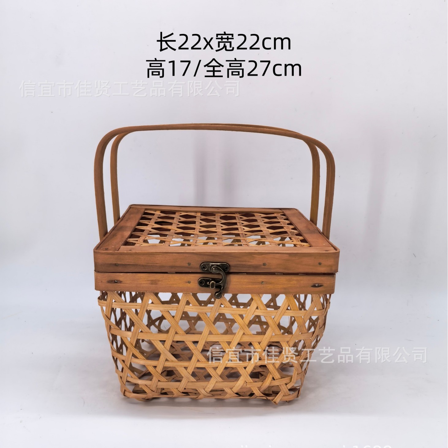 厂家竹编国风节日礼品篮端午粽糕收纳篮双提手锁扣手工编六角眼