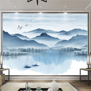 New Chinese sofa TV background wallpaper living room Film and Television Wall cloth simple abstract mural landscape painting artistic conception Wall cloth