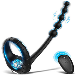 Pull beads lock ring wireless remote control charging vibration ring 10 frequency silicone men's back court vibrator adult supplies