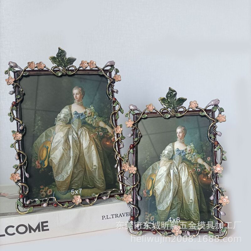 Original enamel color 6 inch 7 inch metal photo frame table, photo studio photo frame, flower series Metal photo frame