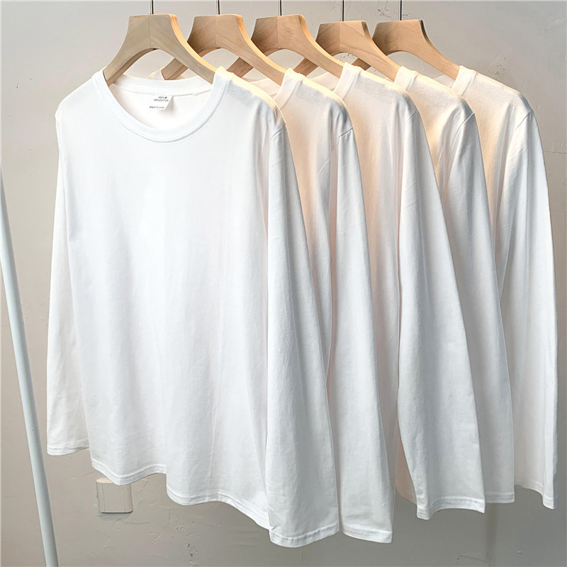 White Cotton Bottoming Shirt for Women, Spring & Fall, Winter 2025 New Style, Velvet Inner Layer, Long-Sleeved T-Shirt Top