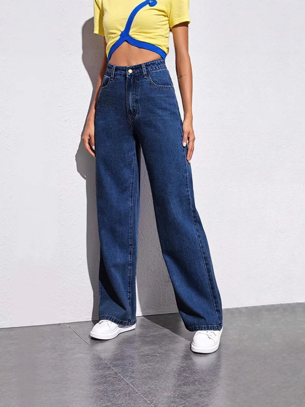 新しい Amazon AliExpress クロスボーダーヨーロッパとアメリカの女性のジーンズ女性のハイウエストスリムストレートデニムパンツホットスタイル|undefined
