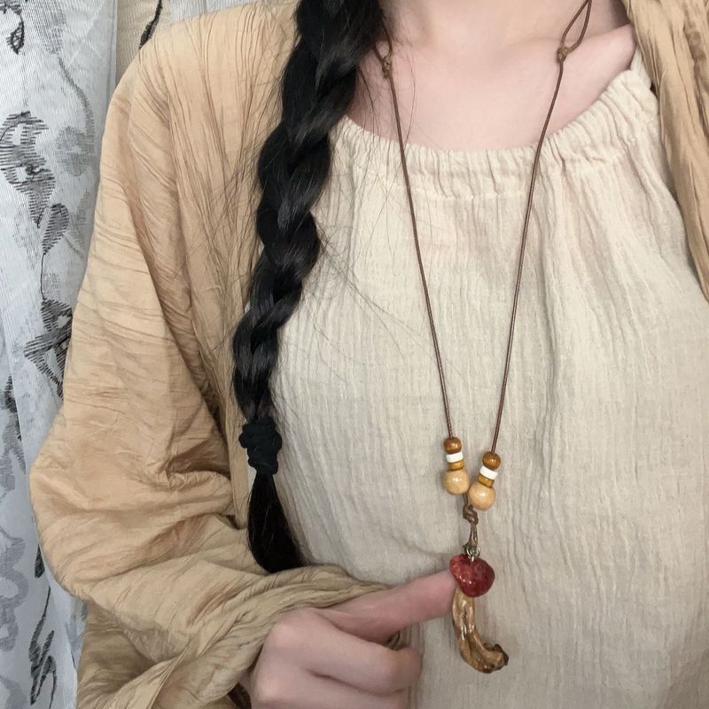 新中式蘑菇串珠项链女2025新款森系长款毛衣链独特民族风配饰|undefined