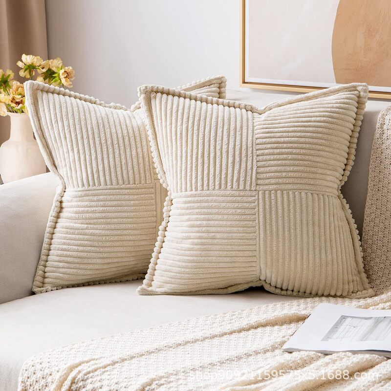 Cross-border New Solid Color Striped Corduroy Pillow Sofa Cushion Simple Nap Cushion Office Waist Cushion in stock