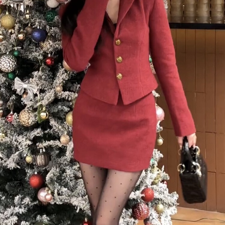 亚马逊速卖通eBay独立站小香风季新款西装外套短款包臀裙两件套女|undefined