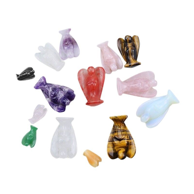 粉晶緑東陵天然玉天使水晶黒曜石天使玉アクセサリー対外貿易工芸品置物|undefined