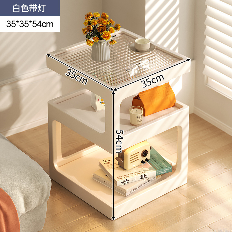 Substitución de la meseta de cama de madera maciza simple moderna pequeña casera armario de dormitorio con iluminación estante de cama creativo